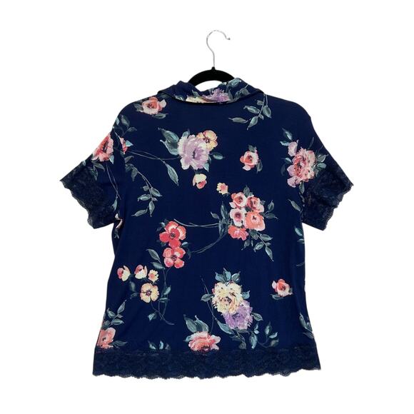 Apt. 9 Intimates Button Up Sleep Shirt NWT Women's Sz M Alexina Floral Navy Lace - Picture 2 of 6